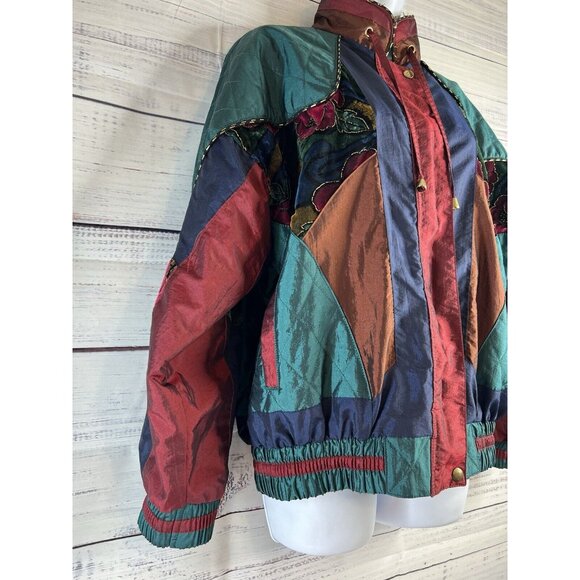 Vintage Westbound Windbreaker Womens L Petites Velvet Burnout Floral Jacket 80s - Picture 3 of 16